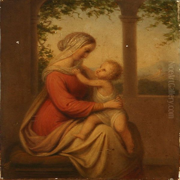 A Mother With Her Child Oil Painting by Johan Ludvig G. Lund