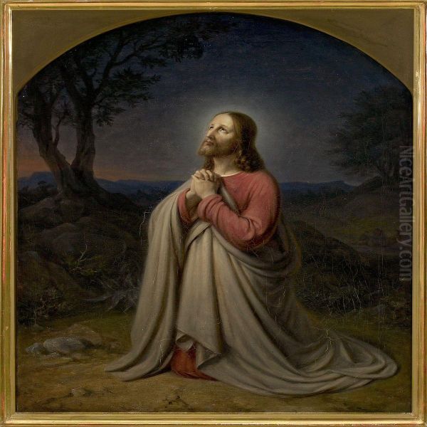 A Praingjesus Oil Painting by Johan Ludvig G. Lund