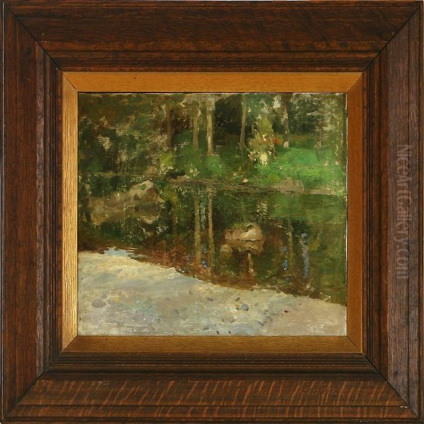 Stream In The Woods Oil Painting by Niels Moeller Lund