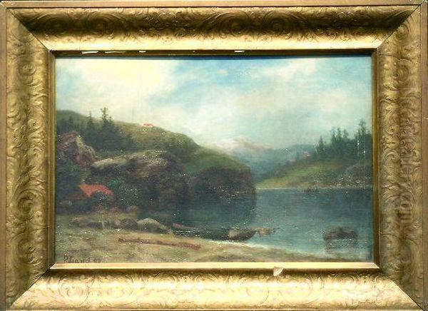 Landscape With Lake Oil Painting by Peter F. Lund