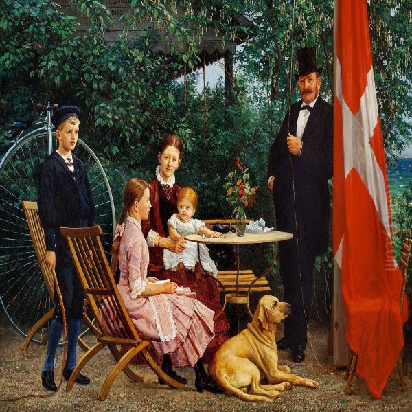 A Merchant Family At Their Country House North Of Copenhagen Oil Painting by Theodore F. Lund