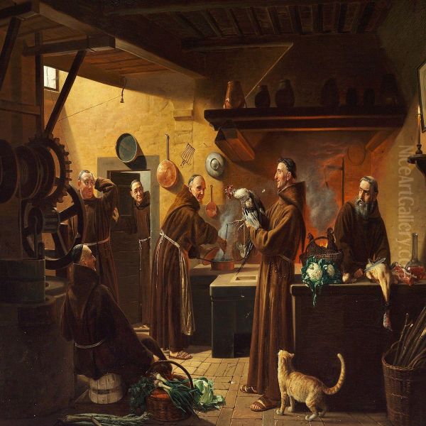 In A Monastery Kitchen Oil Painting by Theodore F. Lund