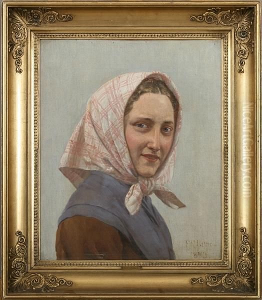 Portrait Of A Young Girl. Signed F. C. Lund 1873 Oil Painting by Theodore F. Lund