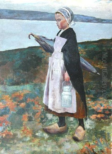 Jeune Bretonne Au Pot A Lait Oil Painting by Amelia H. Lundahl