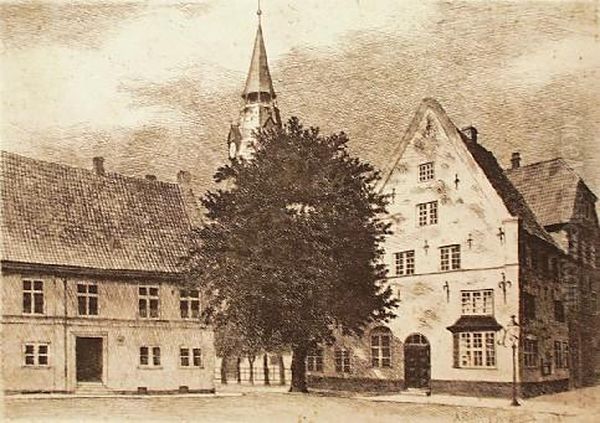 Dorfplatz Mit Kirche Oil Painting by August Frederick Lundberg