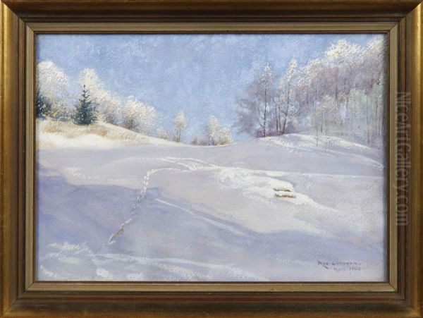 Vinterlandskap Oil Painting by Robert Lundberg