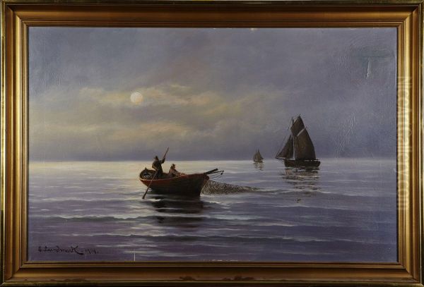 Fiskebatar Oil Painting by Sture Lundberg