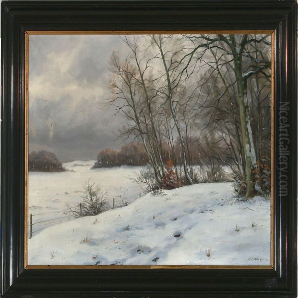 Winter Landscape Oil Painting by K. E. Lundgreen