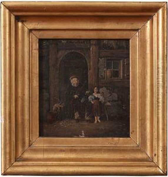 Spelemann Og Jente Oil Painting by Theodor Henrick Lundh