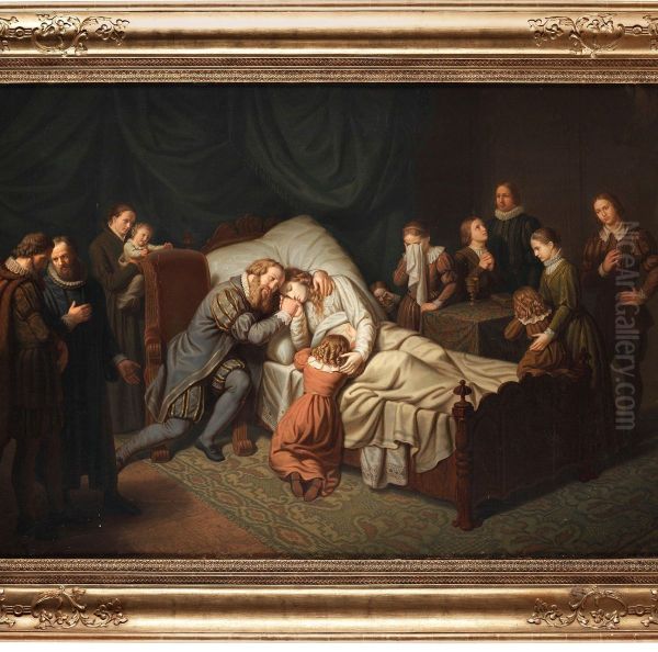 Gustav I:s Farewell From His Wife Consort Magareta Lejonhufvud At Her Deathbed Oil Painting by Anders Lundqvist