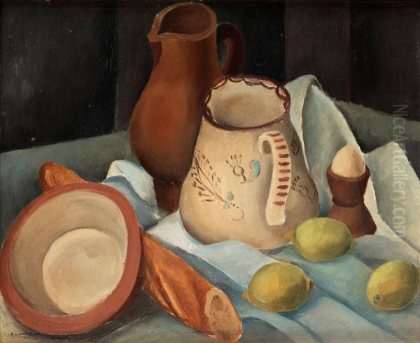 Still Life With Jar And Lemons Oil Painting by Knut Lundstrom