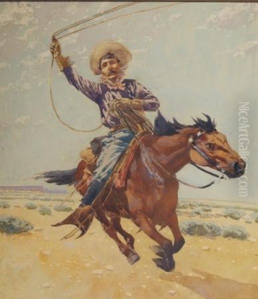 Cowboy Roping Oil Painting by Fernand Harvey Lungren