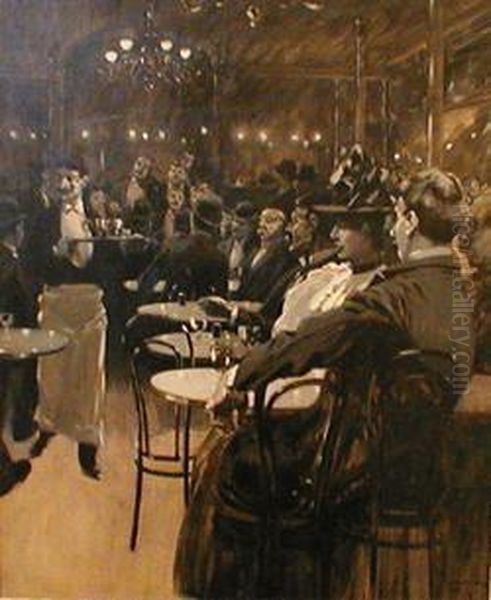 Cafe Scene Oil Painting by Fernand Harvey Lungren