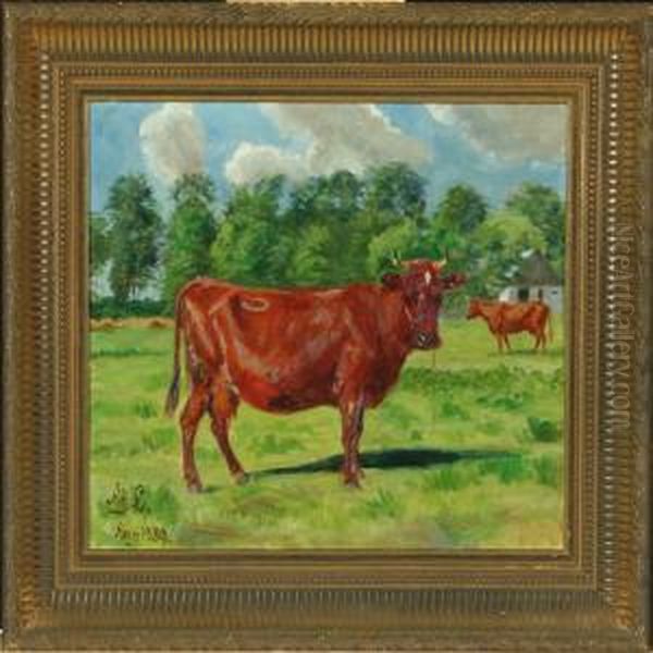 Cow In The Field Oil Painting by Agnes Lunn