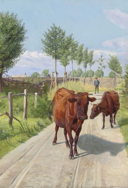 A Road Near Orehoved On The Island Of Falster Oil Painting by Agnes Lunn