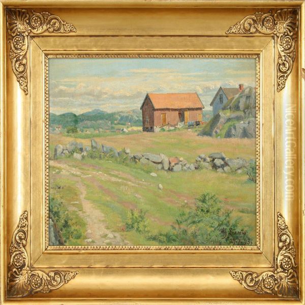 A Summer Landscape With Farm And Fence Oil Painting by Agnes Lunn