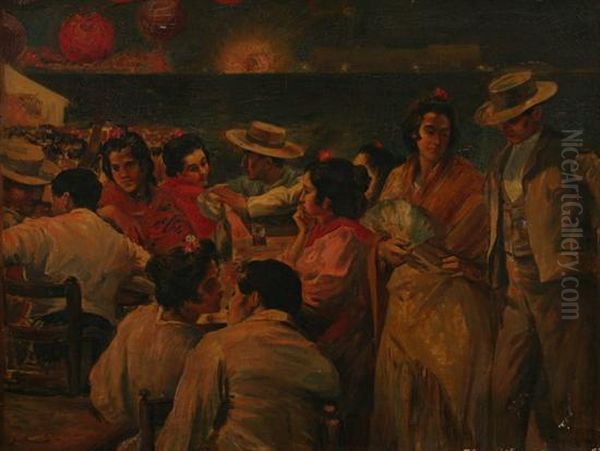 Evening Fiesta On The Banks On The Guadalquivir Oil Painting by Alexandre Lunois