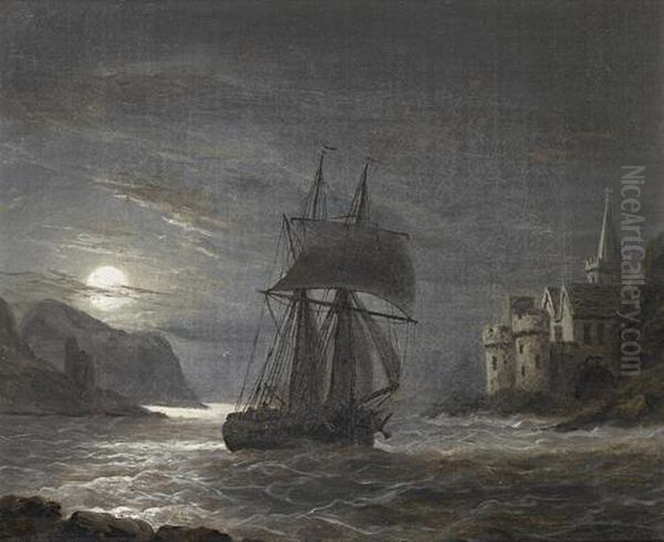 A Brig Entering Dartmouth Harbour Oil Painting by Thomas Luny