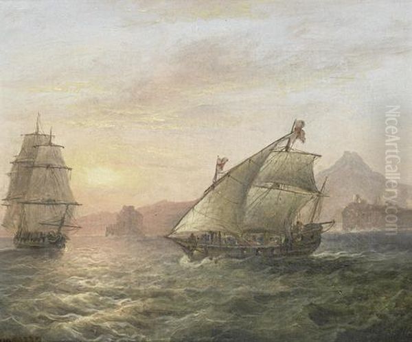 An Armed Leghorn Polacca Converging On A Frigate Off The Isle Of Ischia, Near Naples Oil Painting by Thomas Luny