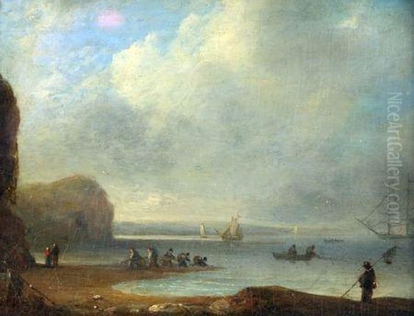 Coastal Scene With Fisherfolk Oil Painting by Thomas Luny