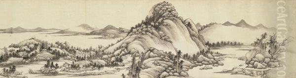 Landscape After Huang Gongwang Oil Painting by Wang Luo