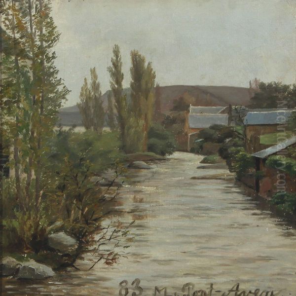 Landscape With Houses At A Stream, Bretagne Oil Painting by Marie Luplau