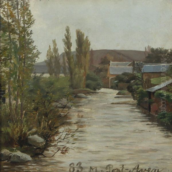 Landscape With Houses At A Stream Oil Painting by Marie Luplau