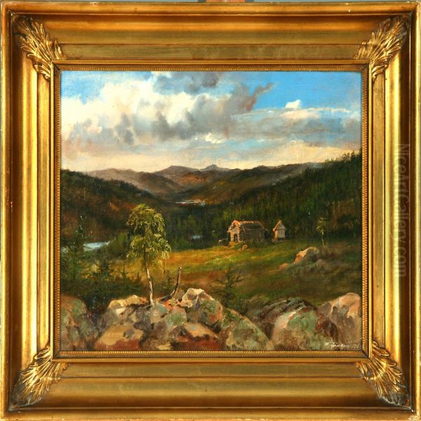 Vilhelm Luplau: Summer Landscape From Norway. Signed And Dated W. Luplau 1856 Oil Painting by Vilhelm Luplau