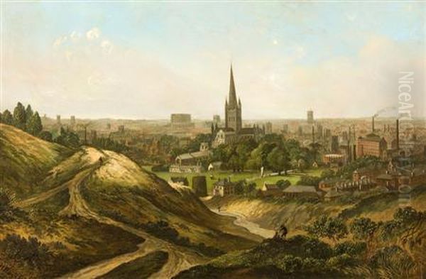 A Panoramic View Of Norwich Oil Painting by Henry Lupy Bright