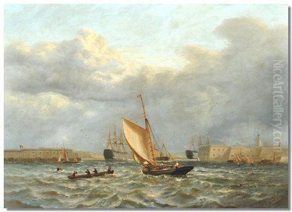 Plymouth Sound, 
Passing Drake's Island Oil Painting by Henry A. Luscombe