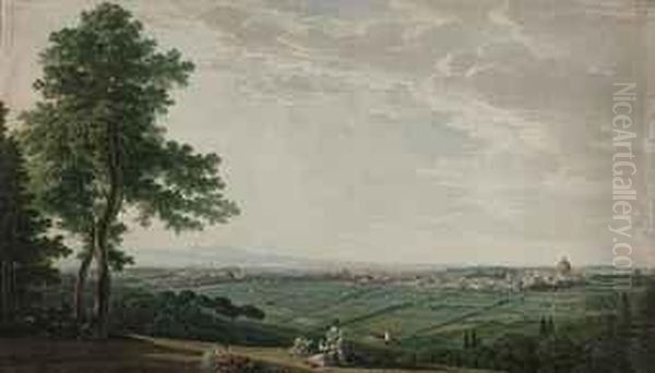 A Panoramic View Of Rome From The Gardens Of The Villa Mellini Onmonte Mario Oil Painting by Giovanni Battista Lusieri