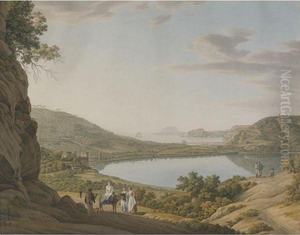 View Of Lake Averno Oil Painting by Giovanni Battista Lusieri