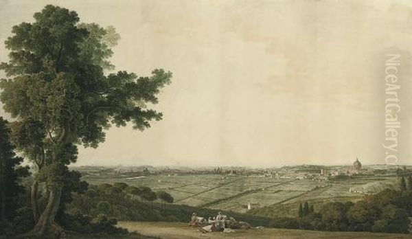 An Extensive Panorama Of Rome From The Gardens Of The Villa Mellini On Monte Mario Oil Painting by Giovanni Battista Lusieri