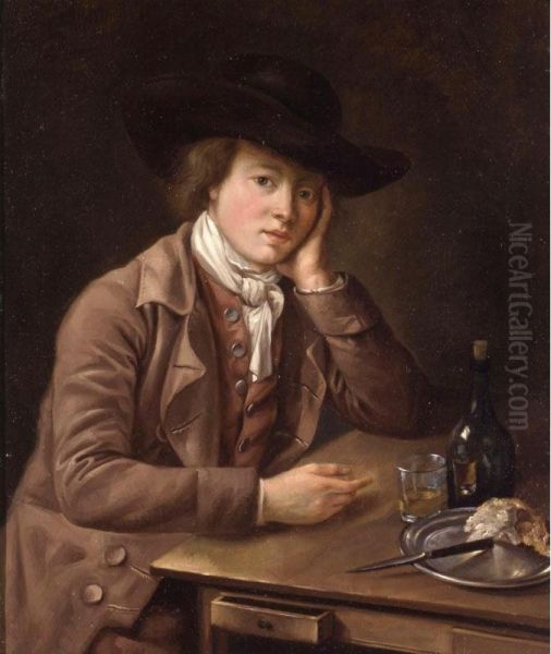 Portrait Of A Young Man Seated At A Table Oil Painting by Catherine Lusurier