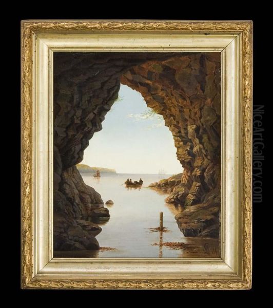 Felsgrotte Mit Seeblick Oil Painting by Mathias Lutken