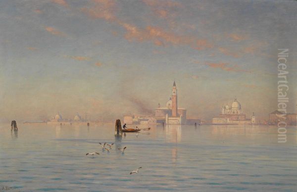 Bacino Di San Marco Con Veduta Di San Giorgio Maggiore E Santa Maria Della Salute Oil Painting by Ascan Lutteroth