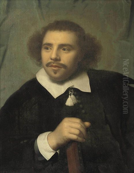 Portrait Of A Man, Half-length, In A Black Costume With A White Collar And Cuffs Oil Painting by Isaac Luttichuys