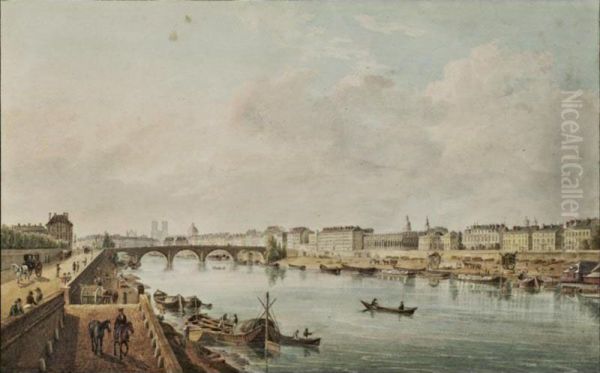 Vue De La Rive Gauche De La Seine Et Du Pont Royal Depuis Le Pont De La Concorde Oil Painting by Johann Heinrich Luttringshausen