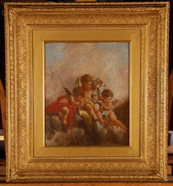 Cherubs And Garlands Of Flowers Oil Painting by Charles Augustus Henry Lutyens