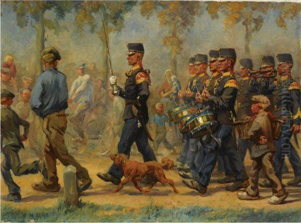 The Marching Of The Royal Military Band Oil Painting by Arie Marthinus Luyt