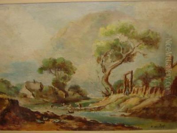 African River Scene Oil Painting by Arie Marthinus Luyt