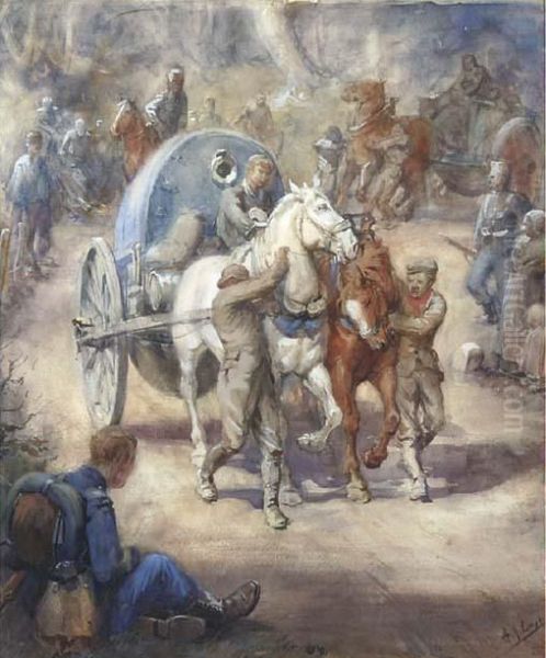 Soldiers At The Grebbeberg During The First World War Oil Painting by Arie Marthinus Luyt