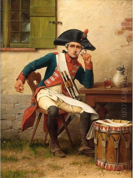 Le Fumeur, Tambour Des Jersey-bleus Oil Painting by Theophile Lybaert