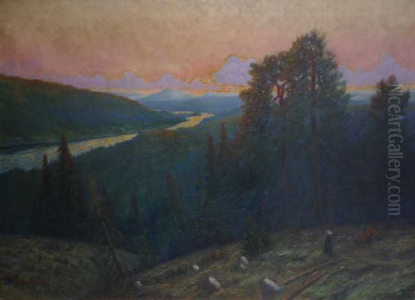 Paysage De Montagne Oil Painting by Oscar Lycke