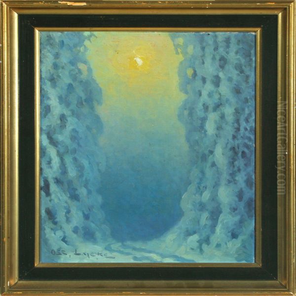 Winterscenery With The Sun Oil Painting by Oscar Lycke