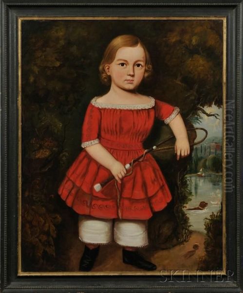 Portrait Of A Young Boy In Red. Oil Painting by William Lydston Jr