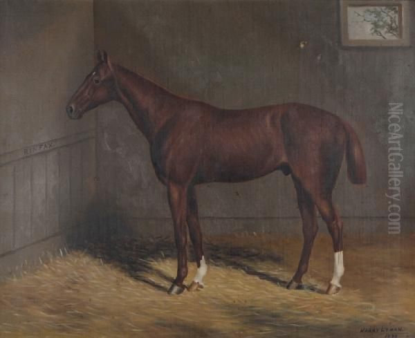 The Horse Rinfax In A Stable Oil Painting by Harry Lyman