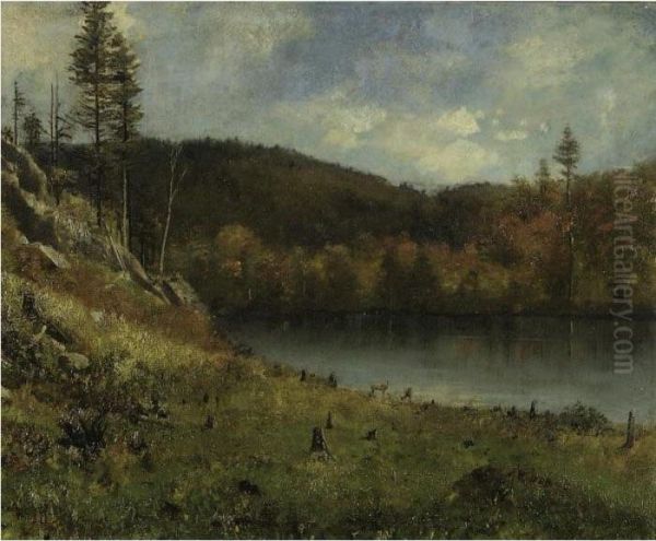 Lakeside Landscape Oil Painting by Joseph Lyman