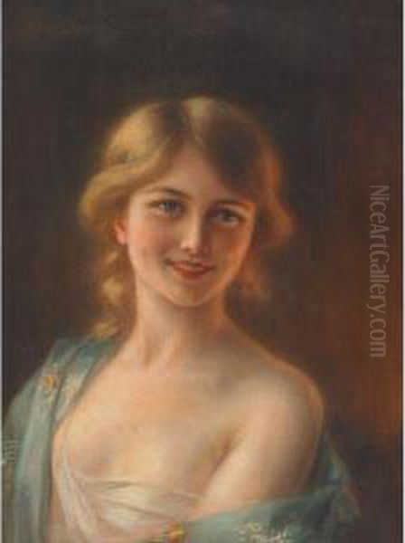 Head Of A Girl In Kimono Oil Painting by Albert Lynch