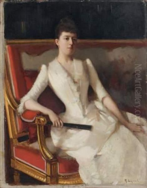 Elegante A La Robe Blanche Oil Painting by Albert Lynch